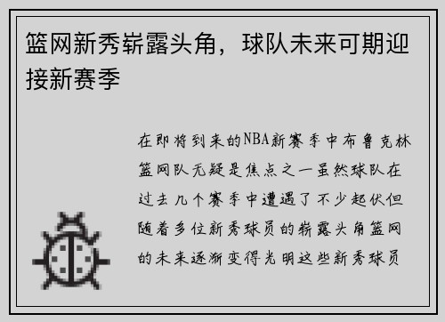 篮网新秀崭露头角，球队未来可期迎接新赛季